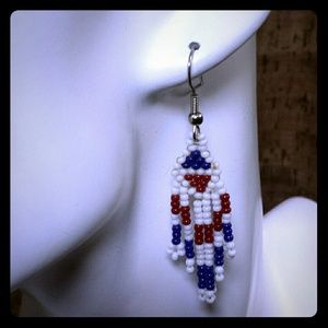 Handmade Artesian Patriot Red White and Blue Hand woven beaded earring